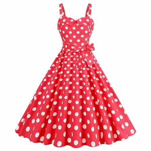 New Arrival <strong>Barbie</strong> Performance Stage Women's Sexy Spaghetti Straps Chest Wrap Polka Dot Vintage Print Swing Dress - Product Image 6