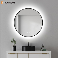 Miroir LED lumineux STNAHOM pour salle de bain, miroir rond en aluminium avec cadre, résistant à l'eau