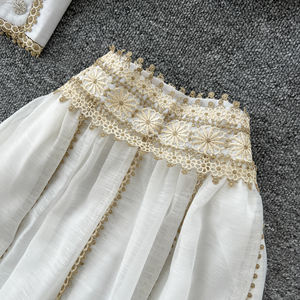 Skirt Two Piece Set For <strong>Ladies</strong> Puff Sleeve Blouse High Waist Lace Trim Long Skirt Two Piece <strong>Outfit</strong> 2pcs <strong>Ladies</strong> Dress - Product Image 6