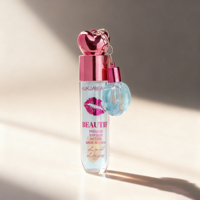 Huile aromatisante végétalienne à faible MOQ, marque privée, gloss à lèvres changeant de couleur diamant, gloss à lèvres mignon, huile à lèvres hydratante aromatisée, porte-clés