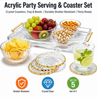 Plateau de service personnalisé en acrylique usiné CNC, bols, sous-verres, poignées dorées, décor transparent comme du cristal, services de fraisage et de perçage
