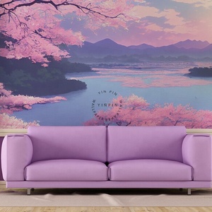 Papier peint autocollant avec paysage sous des cerisiers japonais <span class=keywords><strong>en</strong></span> fleurs - Product Image 1