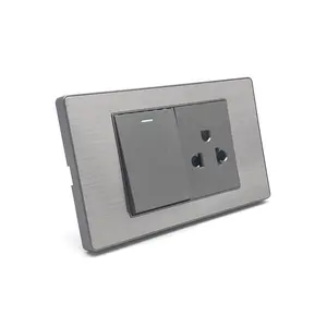 ZSUN SC17 gray color stainless steel high quality plate with 1 gang wall switch and 3 pole Thailand socket