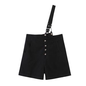 Salopette courte en jean taille haute asymétrique Runqi N8062 pour femme, grandes tailles, noire et blanche, boutonnée, style tendance - Product Image 5