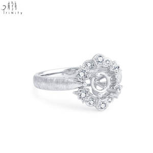 Anillo de compromiso vintage hecho a mano por proveedor de Hong Kong, oro blanco de 18 quilates, anillo de diamantes naturales, engaste semimontado para boda de mujer - Product Image 3