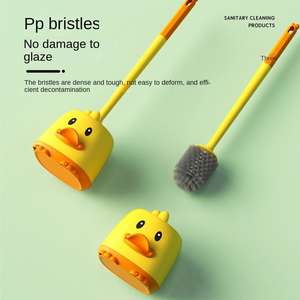 Brosse de toilette murale en plastique avec base en PP et tête de brosse écologique, design de dessin animé canard jaune, vente en gros - Product Image 4