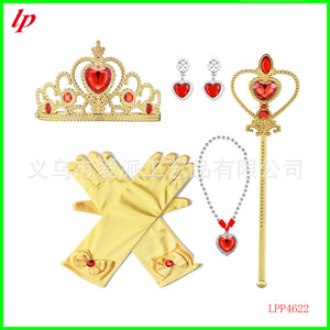 Princess Crown <b>Magic</b> Wand Necklace Earrings Gloves <b>Set</b> Pink For Kids Costume Accessories - Product Image 2