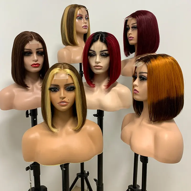 Virgin Cuticle Aligned Hair Double Drawn Straight Bob Wig with 2*6 Kim Closure 100% Human Hair Lace Front Wigs for Black Women