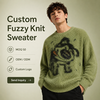 Pull en mohair tricoté sur mesure pour homme, 7 jauges, brossé, duveteux, OEM ODM, doux et chaud pour l'hiver