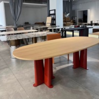 Table à manger ovale minimaliste italienne en bois massif, personnalisable, assemblage requis, pour usage domestique et hôtelier, mobilier de salle à manger