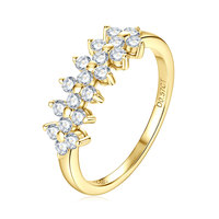 Nouveautés Ventes directes en argent sterling 925 2mm 0.03ct D VVS1 rond Moissanite Lady 6 pétales demi-anneau fleur anneau pour les femmes