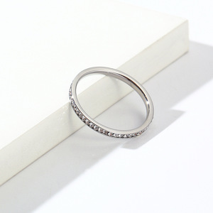 Cross-border hot-selling 2mm full diamond titanium steel ring for women, plated with 18K gold, light luxury stacked pinky ring, - Product Image 4