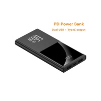 Logo personnalisé Portable 66W PD Chargeur rapide 20000mAh 10000mAh Double sortie USB Type C Powerbank Affichage numérique Power Bank universel