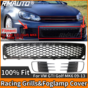 RMAUTO Grille de pare-chocs avant noire mate pour voiture, cache de phare antibrouillard, grilles de course en nid d'abeille pour VW GTI Golf MK6 2009-2013, kit de style carrosserie - Product Image 1