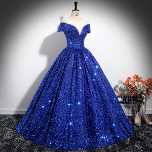 Vestido de Noche Largo con Lentejuelas Azules, Estilo Vintage, para Fiesta, Banquete o Graduación - Product Image 4