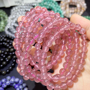 Venta al por mayor precio barato fresa cuarzo 8mm con cuentas de piedras preciosas pulsera de cuarzo rosa para mujer Yoga joyería curativa - Product Image 4