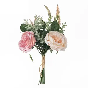 Buquê de rosas artificiais novo design para decoração de casamento e jardim, presente para o dia dos namorados, 2024