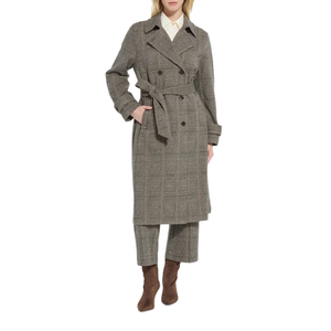 Abrigo largo vintage a cuadros para mujer con doble botonadura, cinturón, solapa y bolsillos, mezcla <span class=keywords><strong>de</strong></span> lana, estilo maxi, para otoño e invierno - Product Image 2