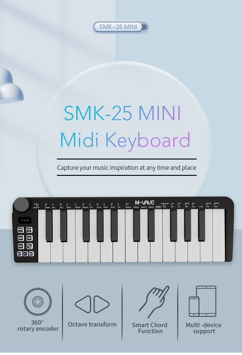 DTM・DAW M-VAVE-Mini Teclado MIDI M-VAVE MIDI Keyboard Controller, 25 Key Mini MIDI Keyboard, SMK-25