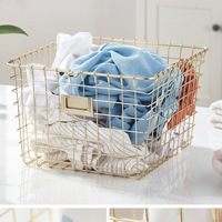 Panier de rangement rectangulaire en fer forgé électroplaqué avec doubles poignées, style moderne et minimaliste, pour CD/télécommande/papeterie