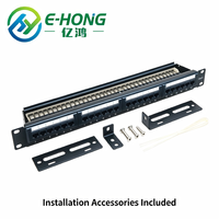 Panneau de distribution Ethernet LAN 24 ports CAT6 UTP 19 pouces 1U à montage en rack double IDC RJ45 250 MHz 1 Gbit/s noir laminé à froid
