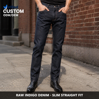 Jeans de Mezclilla Indigo Oscuro Premium para Hombre, Corte Ajustado, Peso Pesado 14oz, Pantalones de Mezclilla Básicos Azul Oscuro para Ropa Urbana