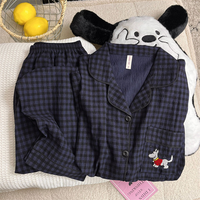 Ensemble de pyjama en coton nuage pour femme, cardigan à carreaux à manches longues, vêtements d'intérieur personnalisables B2B, collection printemps-automne
