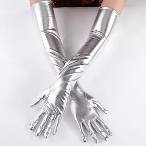 Evening Party Costume Cosplay Dress Accessories Women Gold Silver pu Leather Metallic Gloves for Formal Events and Parties