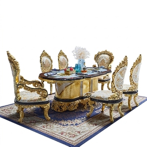 Ensemble <span class=keywords><strong>table</strong></span> et chaises de salle à manger en chêne massif de style français, sculpté et doré à la feuille, style turc et européen de luxe, multifonctionnel et assemblable - Product Image 1