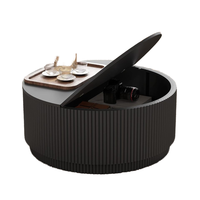 Table basse moderne en bois de bouleau à base cannelée avec rangement pliable et réglable-Noir pour salon Table basse pour petits espaces