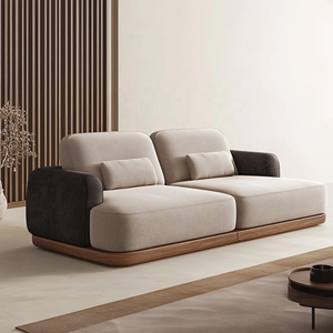 Sofá Seccional de plumas de 3 plazas <span class=keywords><strong>Beige</strong></span> nórdico, sofás tapizados de <span class=keywords><strong>tela</strong></span> cuadrada para uso en apartamentos, hoteles y villas - Product Image 1