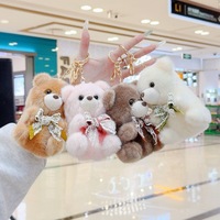 Porte-clés mini ours en peluche 3D doux de 8 cm, mignon, breloque de sac, pendentif pour clés de voiture, jouet pour enfant, animal en peluche, cadeau ours moelleux