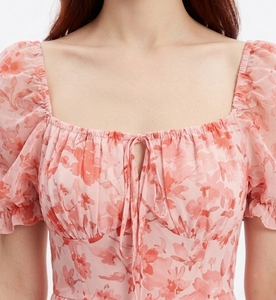 Abito <span class=keywords><strong>Midi</strong></span> Estivo da Donna in Chiffon <span class=keywords><strong>con</strong></span> Stampa Floreale, Scollo Quadrato, Maniche a Sbuffo, Volant e <span class=keywords><strong>Spacco</strong></span>, <span class=keywords><strong>Vestito</strong></span> Fluido a Trapezio per Tea Party e Appuntamenti - Product Image 3