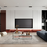 Meuble TV sans poignée, minimaliste, style Mid-Century, en MDF blanc, pour hall d'hôtel, couleur anthracite, style côtier