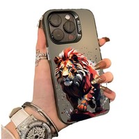 Nouvelle coque de téléphone PC inspirée du lion pour les modèles 16/15/14/17 Pro, design haut de gamme, antichoc