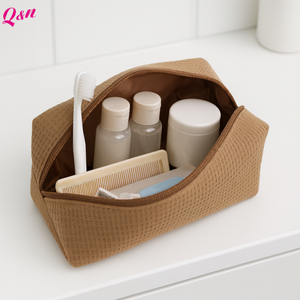 Trousse de maquillage personnalisée en coton gaufré, simple et solide, multi-couleurs, disponible avec fermeture éclair, portable - Product Image 3