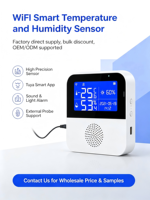 Capteur de température et d'humidité WiFi pour intérieur, écran LCD, thermomètre numérique, hygromètre, application Smart Life, contrôle à distance, montage mural
