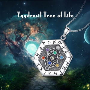 Collier pendentif en argent sterling 925 en forme d'hexagone avec runes Armanen, talisman, 9 couleurs, arbre de vie Yggdrasil, pour <span class=keywords><strong>homme</strong></span> ou femme - Product Image 5