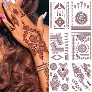 Brown Red Lace Henna Temporary <b>Tattoo</b> Stickers Waterproof Eco Friendly <b>Paper</b> Wedding Party Custom Logo Print - Product Image 1
