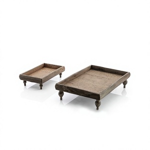 Ensemble de deux plateaux de petit-déjeuner de tailles différentes pour restaurant et hôtel, pour événements de mariage et fêtes, plateau de service pour aliments et en-cas avec pieds - Product Image 1