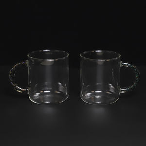 小型设计彩色玻璃咖啡杯创意彩色对比圆形手柄玻璃杯 - Product Image 3