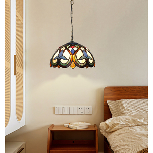 Luminaire suspendu de style Tiffany moderne de taille moyenne, forme ronde, verre teinté <span class=keywords><strong>Iris</strong></span>, villa, hôtel, cuisine, salle à manger - Product Image 1