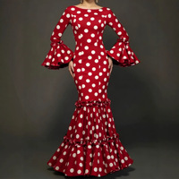 Robe longue de soirée élégante pour femme, imprimé pois, ourlet à volants, style bohème décontracté, col rond, manches évasées, coupe ajustée, maxi, 2026