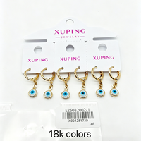 Boucles d'oreilles pendantes XUPING plaquées or 18 carats avec breloque œil en émail, style huggie, pour femme, bijoux de mode quotidiens