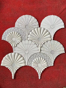 <span class=keywords><strong>Mosaico</strong></span> in Marmo Bianco di Carrara di Lusso con Conchiglie Miste per Decorazione Murale, Realizzato con Tecnologia Water Jet - Product Image 2
