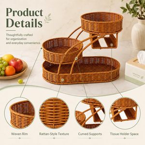 <span class=keywords><strong>Panier</strong></span> tressé en rotin PP de style bohème, multifonctionnel, fait main, boîte de rangement écologique pour la maison, pour la salle de bain, la cuisine, le rangement sur table - Product Image 6
