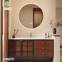 Meuble-lavabo mural double vasque en bois massif moderne OEM 2025 avec miroir LED et robinet pour salle de bain et chambre à coucher