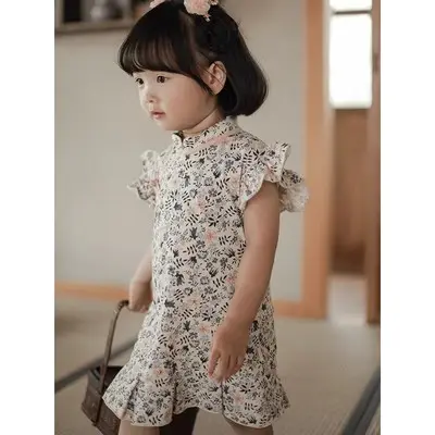 custom light weight short-sleeve floral print children qipao dress traditional Chinese clothing kids girl dresses