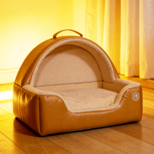 Lit pour chat en cuir PU imperméable avec cadre en bois massif personnalisé, lit pour chien luxueux en fourrure Sherpa apaisante, fabricant Chine - Product Image 5