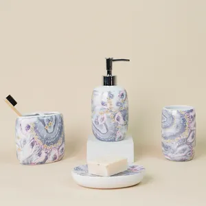 2023热卖陶瓷材料浴室套装创意设计紫色印花可定制家居浴室产品浴室套装